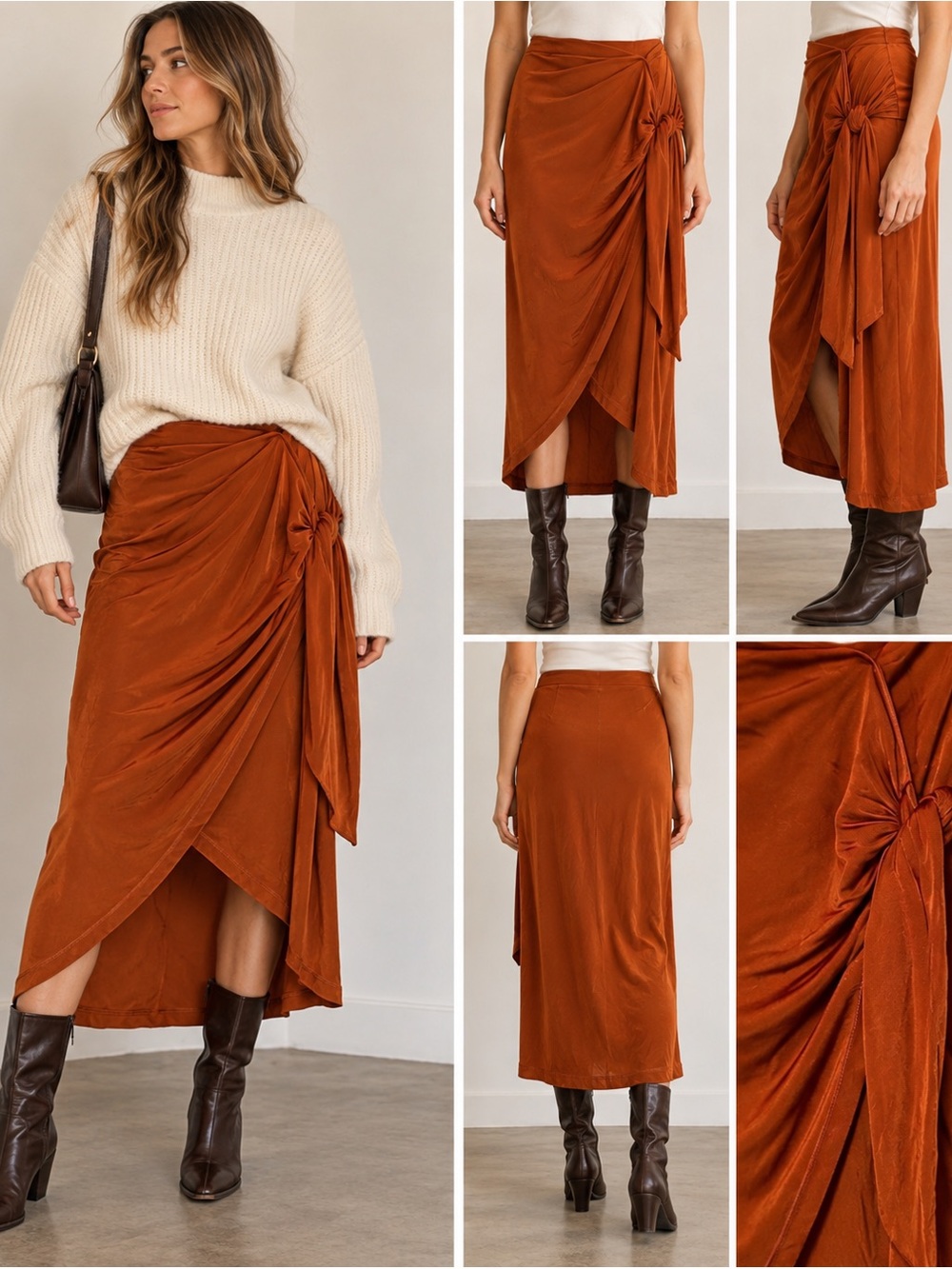 Maeve Anthropologie Terracotta Draped Midi Skirt Silk Blend Boho Small